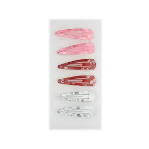 Lot de 6 pinces à cheveux clic clac L 5 cm de 3 couleurs différentes assorties avec motifs fleurs en métal