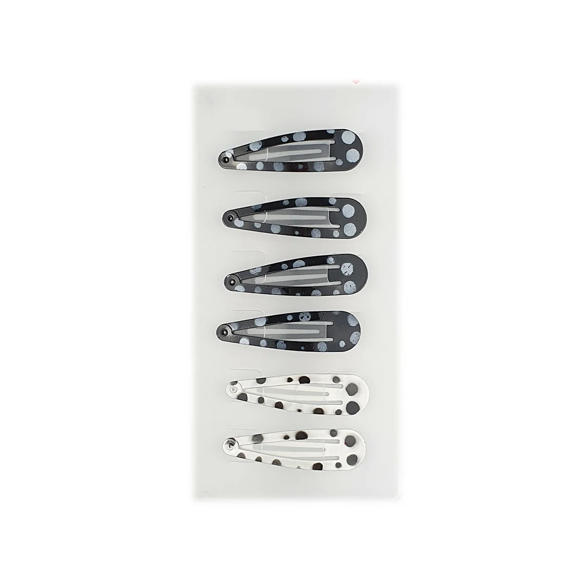 Lot de 6 pinces à cheveux clic clac L 5 cm de 2 couleurs différentes assorties avec motifs ronds en métal – Image 2