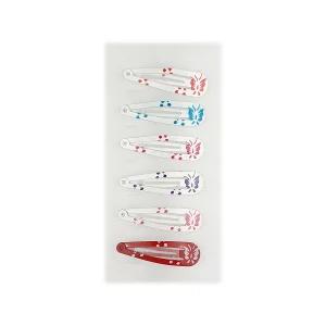 Lot de 6 pinces à cheveux clic clac L 5 cm de 2 couleurs différentes assorties avec motifs papillons en métal