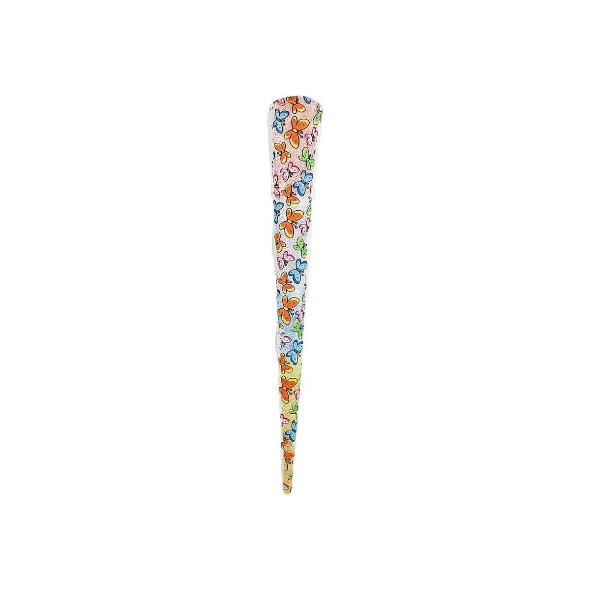 Pince à cheveux bec de canard en métal avec motifs papillons de couleurs différentes sur fond multicolore pailleté L 13 cm